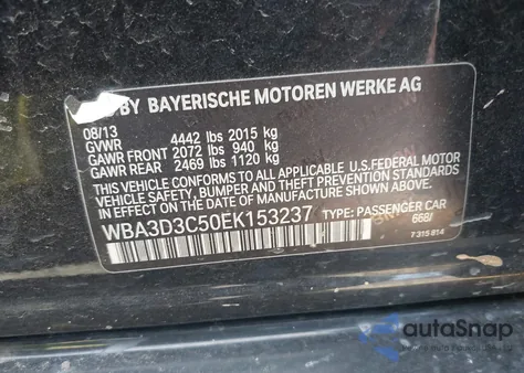 2014 BMW 328D z USA, uszkodzony, nr VIN WBA3D3C50EK153237